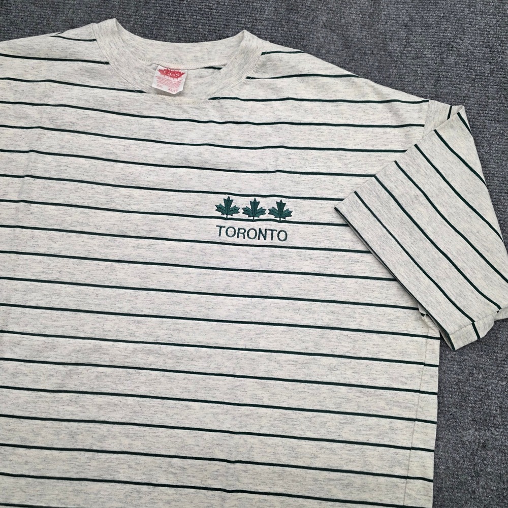 Vintage GGS Toronto Canada Striped T-Shirt Mens XL Grey Green Maple Leaf Cotton